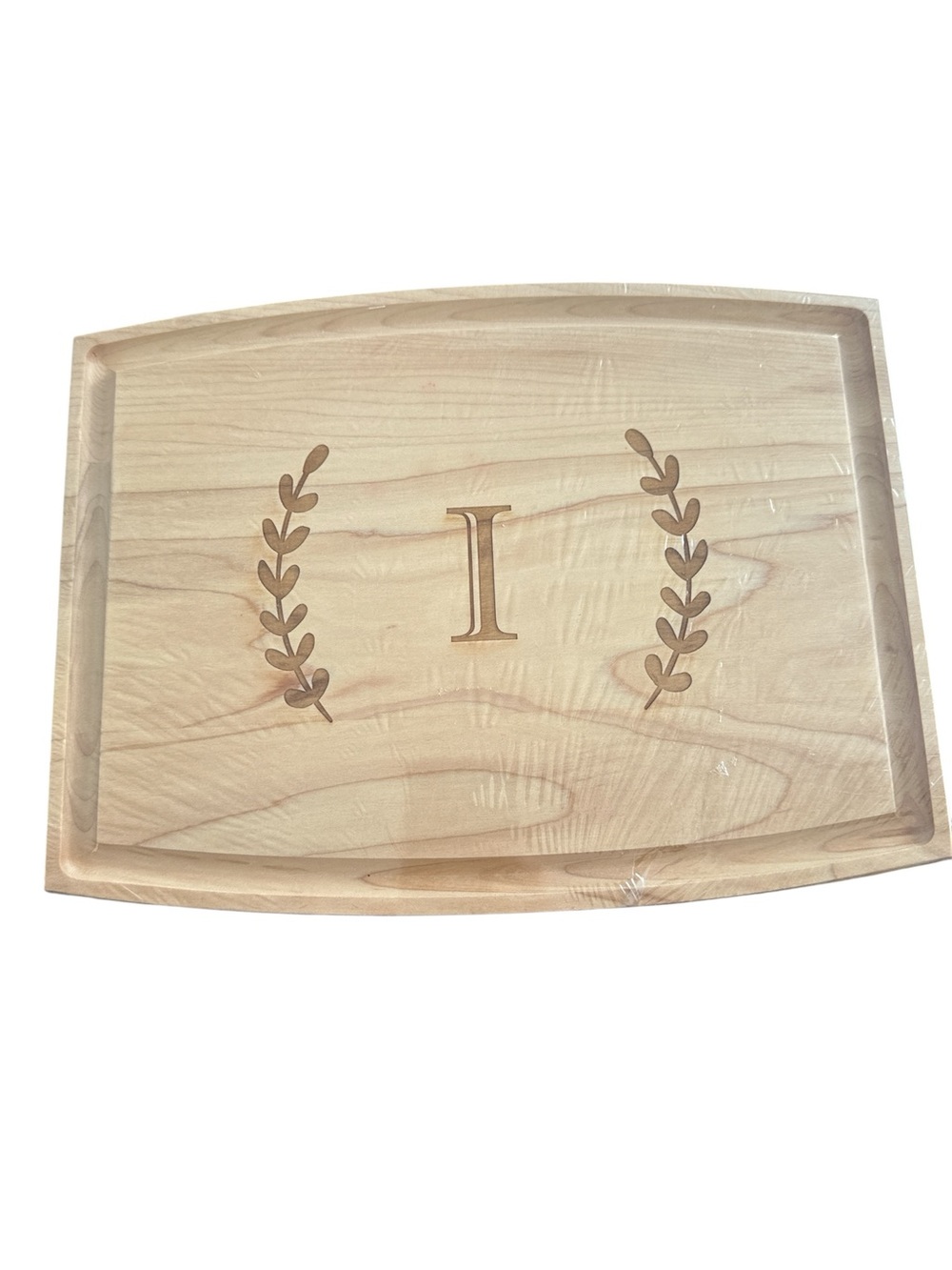 Personalized Light Wood Carving Serving Board with Monogram I